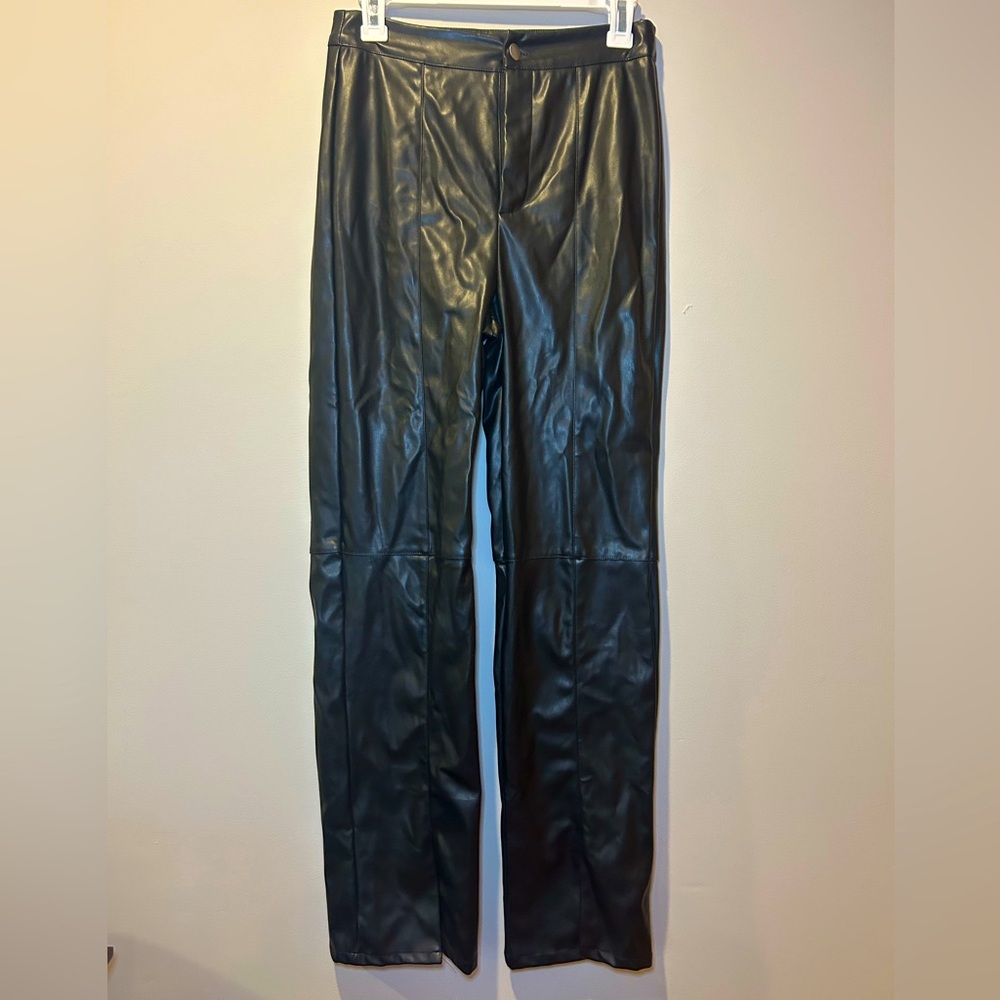 Missguided Women's 6 Black Comfort Split Front Straight Leg Trouser Pants Faux